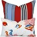 Under the Deep Blue Sea Collection - Waverly Designer Boutique 20" and 14" Square and 12"x20" Lumbar Throw Pillow Covers - Ocean Marine Life and Stripes - Blue, Navy, Orange, Yellow, Red, Grey, Brown and Ivory Hues - 1 Cover