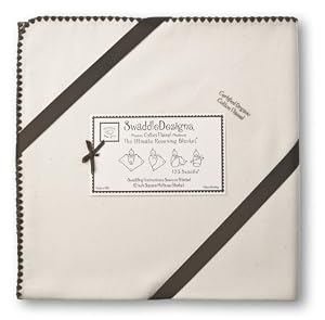 SwaddleDesigns Organic Ultimate Receiving Blanket - Natural with Chocolate Brown Trim