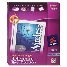 Avery 74131 Top loading non-glare poly sheet protectors, super heavy, 50 per box
