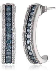 10k White Gold Blue and White Diamond J Shape Earrings (1 cttw, I-J Color, I3 Clarity)