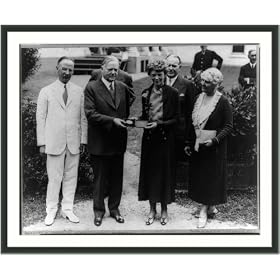 Historic Print (M): Pres. & Mrs. Hoover presenting Nat'l Geographic medal to Emelia Earhardt [Amelia Earhart
