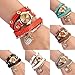 Women's Fashion Rhinstone Faux Leather Wrap Bracelet Quartz Watch with Heart Pendant