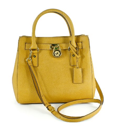 Michael Kors Medium Hamilton N/S Leather Tote Purse, Tan Brown