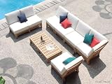 New Luxurious 7 Piece Teak Sectional Sofa Set - 2 Love Seats, 2 Lounge Chairs, 1 Corner Pc & 2 Ottoman/Side Tables.