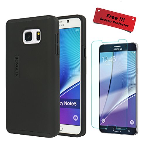 Samsung Galaxy Note 5 Case, FREE Tempered Glass Galaxy Note 5 Screen Protector WORTH $15 While Stocks Last, BONGEEK Dual Layer Hybrid Protective Case (Black)