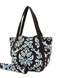 Belvah Damask Canvas Round Large Blue and Brown Diaper Bag