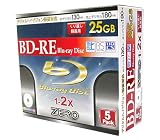 ZERO Blu-ray25GB繰り返し録画用ノーマルプリンタブル1-2倍速スリムケース1枚入りX5枚 ZBRE25-2X5PWの画像