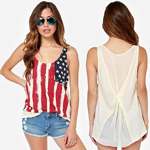 Shusheng Women Sexy Summer Sleeveless American Flag Tank Top Stripe Star Vest (Pattern 1, M)