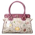 Designer Inspired Pink Printed Pattern Canvas Lady Handbag Purse Satchel w/Shoulder Strap