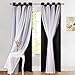PONY DANCE Decorative Window Curtains - Layered Blackout Drapery White Crushed Sheers Light Blocking Panels Set for Living Room, 52 W x 84 L, Black, Set of 2