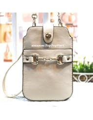 Sanrio Card Holder & Leather Pouch Digital Camera Samsung Galaxy S4 S3 iPhone 4/5 HTC Blackberry iPod Touch Crossbody Bag Strap (Removable) Beige