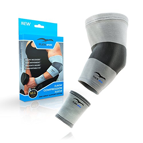 Flex Evo Elbow Compression Sleeve & Wristband - Recovery Brace For Joint Pain Relief, Tendonitis, Bursitis, Tennis & Golfers Elbow Treatment - Firm Support For Any Activity!
