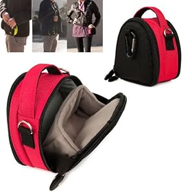 Olympus Point & Shoot Camera VanGoddy Mini laurel Small Camera Bag For Olympus Cameras SZ Series TOUGH Series & V Series Model Cameras (Fuchsia)+ Black/Red 6 inch Camera Tripod