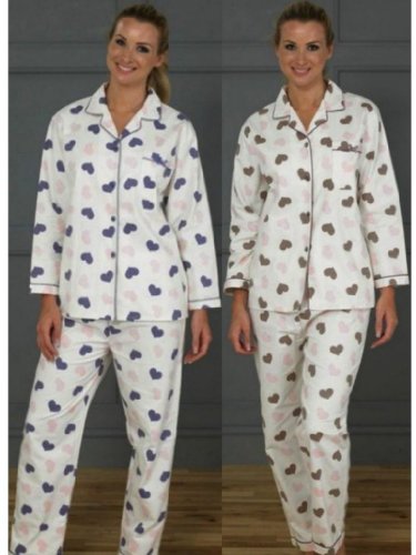 1517 Heart Print Wincey Pyjama 18/20 Pink/Mink