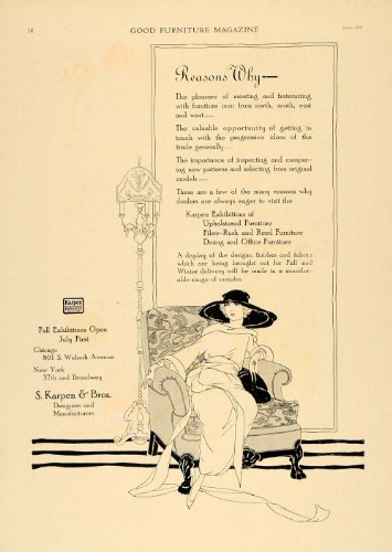 1920 Ad Karpen & Bros. Upholstered Furniture Art Deco - Original Print Ad