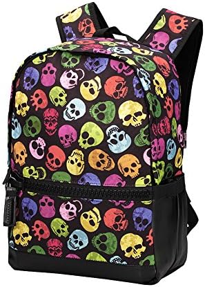 Coolest Unique Fashion Color Skull Print Backpack, 20L Water-proof Durable Daypack, Multi-Pocket fits iPad tablets and 15.6¡± Laptop, Travel Casual School Sports Outdoor shoulder bag