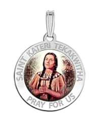 Saint Kateri Tekakwitha Medal "Color " - Available in Solid 14K Yellow or White Gold, or in Sterling Silver