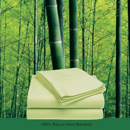 310TC 100 Rayon from Bamboo Sateen Green Village Queen Size Sheet Set