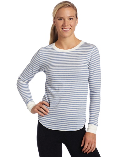 Cuddle Duds Womens Thermal Long Sleeve Crew Neck Top, Blue Heather, Medium