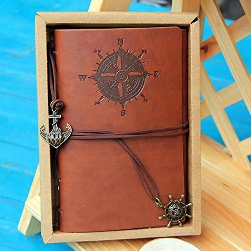 AYWS [note notebook] voyage diary! Diary pirate-style antique notebook excellent atmosphere leather diary loose-leaf notebook plain interior anchor Goods Notepad memo notebook cute fashionable (Brown)