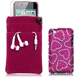 APPLE IPOD TOUCH 4TH GEN 4 PC LUXURY GIFT ACCESSORY PACK - LOVE HEARTS DIAMANTE CASE / COVER / SHELL, SCREEN PROTECTOR, HEADSET, POUCH CASE PART OF THE QUBITS ACCESSORIES RANGE PART OF THE QUBITS ACCESSORIES RANGE