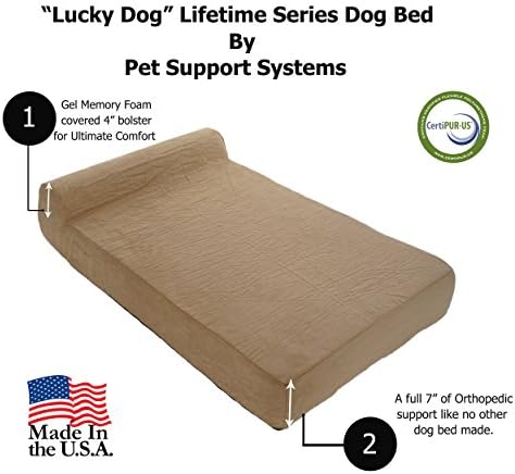 Pet Support Systems by Back Support Systems | Large Luxury 7 inch Gel Memory Foam Orthopedic Dog Bed with Bolster (Large 48" x 30" x 7", Tan Microsuede)
