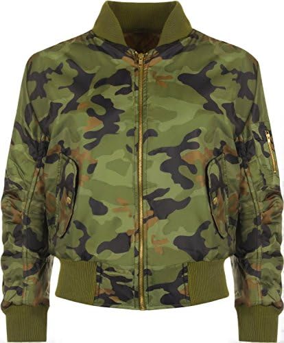 Women's Zip up Jacket Camo Print Bomber Top Ladies Padded Short Coat