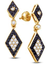 10K Yellow Gold Round Brilliant Cut Black and White Diamond - Diamond Shape Channel Set Dangle Earrings with Secure Screw Back Closure - (.64 cttw.)