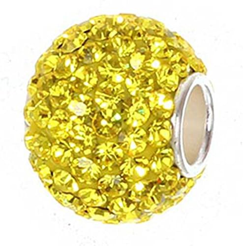 Choruslove Top Quality Jan-Dec Birthstone Charms Sparkling Lemon Yellow Austrian Crystal Round 925 Sterling Silver Solid Core Bead for European Style Bracelet Jewelry