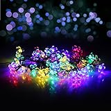 Quarice®飾りLEDソーラーイルミネーション　ストリング　ライト【50LED桜花　カラー　直径24ｍｍ　全長6.6ｍ　点灯２パターン（フラッシュ・連続照明）】クリスマスツリー、ワードローブ、結婚