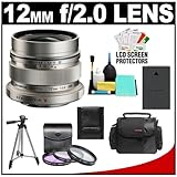 Olympus M.Zuiko 12mm f/2.0 ED Digital Lens (Silver) with 3 UV/PL/FLD Filter ....