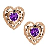 0.81 Ct Heart Shape Purple Amethyst and Diamond 14k Rose Gold Earrings