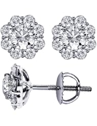 1.90 CT TW Briliant Cut Diamond Cluster Stud Earrings in Platinum