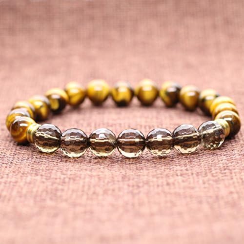Clearance! Womens Natural Tiger Eye Stone and Faceted Smoky Quartz Mala Prayer,Yoga Bracelet 8mm