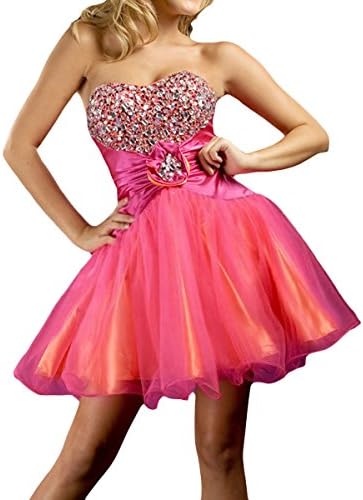 Shymay Women's Fitted Dress Sweetheart Beaded Strapless Flared Short Prom Dress, Rose Red, 8