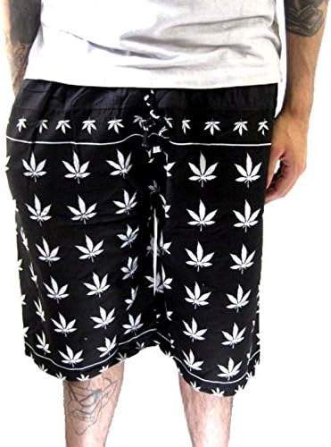 Marijuana White Leaf Dope Pot Weed Hemp Grass Bandana Drawstring Shorts Unisex