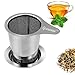 IPOW Brew-in-mug Teapot Extra Fine Mesh Tea Strainer Infuser Steeper with Lid and Handle for Loose Leaf Grain Tea Cups, Mugs, and Pots