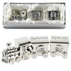 Silver Plated Train with 2 Carriages - My First Tooth & First Curl