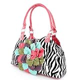 Flower Handbags Zebra Print Purses Rhinestone Hobo Bags
