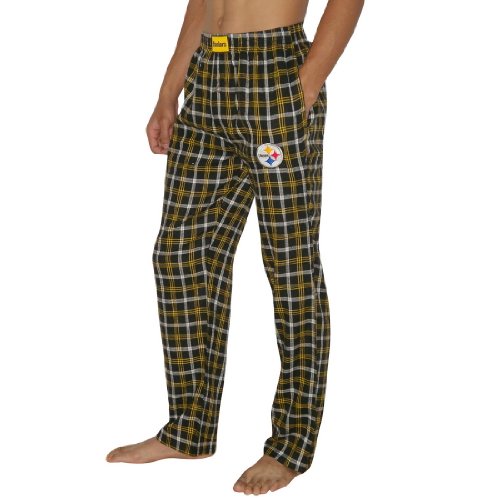 Mens NFL Pittsburgh Steelers Plaid Cotton Thermal Sleepwear / Pajama Pants - Black & Yellow (Size: M)