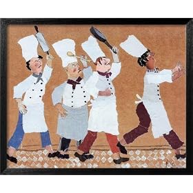 Chefs with Burning Pan Framed Art Poster Print by Lizbeth Holstein, 22x18
