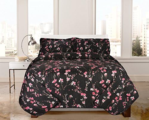 Studio 1012 Modern 3 Piece Quilt Set - REVERSIBLE Printed Bedspread Coverlet and 2 Shams (King or Queen)
