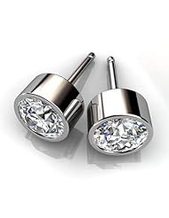 Platinum Stylish Bezel Set Studs with a Perfectly Matched Pair of Round Brilliant Cut Diamonds Set 3/4 CTW