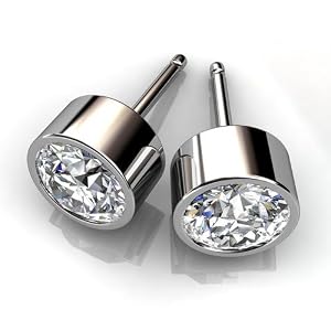 Platinum Stylish Bezel Set Studs with a Perfectly Matched Pair of Round Brilliant Cut Diamonds Set 3 CTW