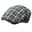 Summer Cotton Plaid Ivy Cabby Flat Cap Hat Blue with Black, Ivory and Orange M/L