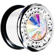 7/16" Clear Aurora Cz Stainless Steel Tunnel Plug