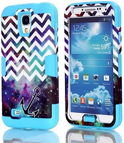 Samsung Galaxy S4 Case, LERBO Hybrid High Impact 3 Layers Chevron with Anchor on Galaxy Pattern Hard Back Cover Case for Samsung Galaxy S4 i9500(Light Blue)