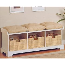 White Basket Storage Bed Bench