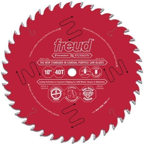 Freud P410 Premier Fusion 10-Inch 40 Tooth Hi-ATB General Purpose Saw Blade with 5/8-Inch Arbor and PermaShield Coating