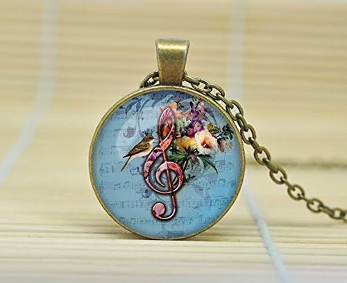 Clef Necklace Treble Clef Pendant G-Clef Necklace Music Jewelry Glass Cabochon Necklace A2496